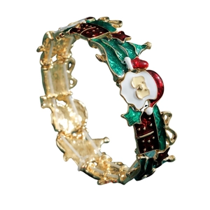 Weihnachtliches Emaille-Charm-Armband mit Weihnachtsmann und Baum in Rot-Grün-Gold