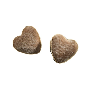 Orecchini a perno a cuore marrone con floccaggio e bordi in metallo dorato vintage