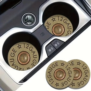 Macro detail of bronze 12 gauge shotgun shell design anti-slip car cup holder coaster