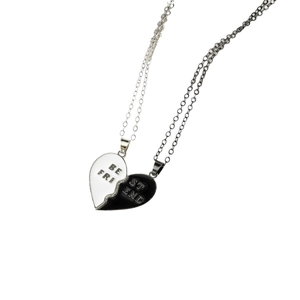 Magnetic heart pendant necklaces for couples in silver and black with best friend letters