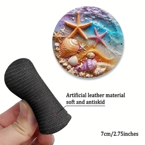 Detail showing non-slip faux leather back and 3D ocean starfish design coaster