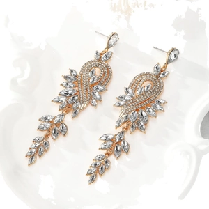 Elegant gold-plated marquise zircon tassel earrings for luxury evening wear jewelry