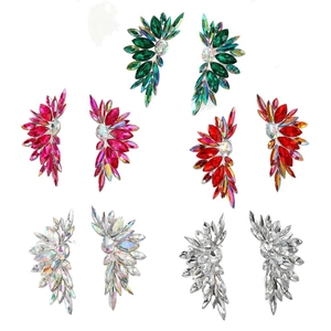 Luxe oversized wing-shaped rhinestone alloy stud earrings in five vibrant colors