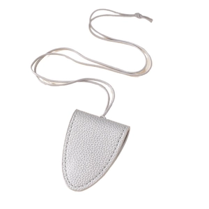 Silver leather neck-strap eyeglass clip necklace with a litchi grain texture