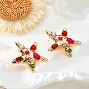 Starfish earrings with colorful gemstones and crystals in retro bohemian luxury style