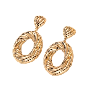Chic golden twisted oval drop earrings with vintage textured surface for women