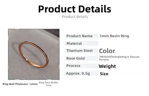 Detailed view of 1mm rose gold titanium steel ring with black enamel and 18K plating