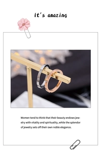 Detail of silver and rose gold polished rings with three small inlaid zircons on a T-stand