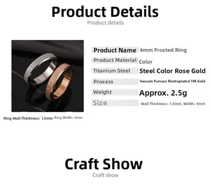 Detail showing 4mm matte titanium steel rings in rose gold and silver finishes