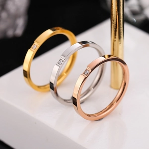 Minimalistischer Titanstahl Strass Ring Für Damen Paare Einfacher Einzelstein Geometrischer Fingerring Roségold Schmuck Geschenk