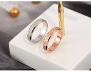 Polished rose gold and silver frosted matte finish stainless steel rings set