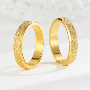 Minimalist 18k gold plated stainless steel rings with a sparkling frosted surface finish