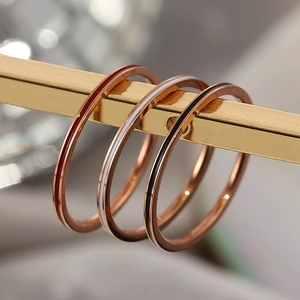 Minimalist stackable rose gold stainless steel rings with colorful enamel inlay