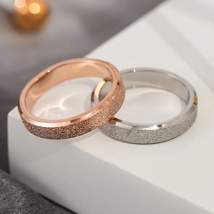 Frosted matte titanium steel rings in rose gold and silver with sparkling starry finish