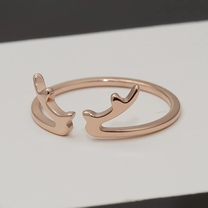 Bague ouverte en acier inoxydable or rose avec motif de bois de cerf créatif pour femme