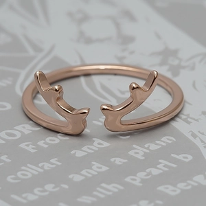 Bague Ouverte Bois de Cerf en Acier Inoxydable Plaqué Or Rose Réglable Minimaliste Bague de Doigt pour Femme Bijoux Cadeau