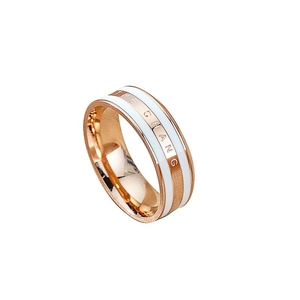 Minimalist 18k rose gold stainless steel ring with white enamel and engraved text
