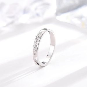 Minimalist titanium steel ring with silver geometric triangles and sparkling zircon stones