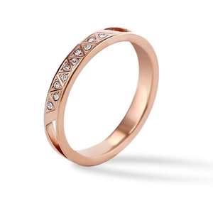 Elegant rose gold titanium steel ring with geometric triangle settings and zircon stones
