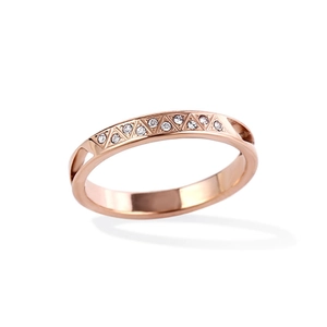 Rose gold titanium steel ring with geometric triangle pattern and zircon stones inlay