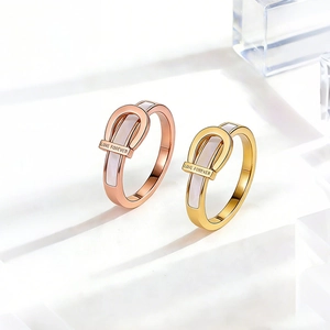 Damen Minimalistischer Edelstahl Schnalle Ring Weiß Muschel Einlage Hufeisen Ring Love Forever Graviert Fingerring Schmuck Geschenk