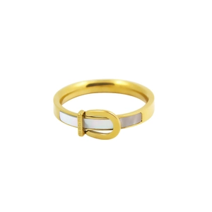 Minimalistischer 18K Goldring aus Edelstahl mit weißem Muschel-Gürtelschnallen-Design