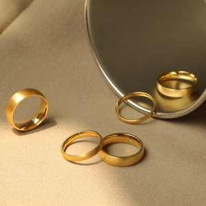 Minimalistischer Edelstahl Gebürsteter Ring Für Damen Herren 18K Vergoldet Mattiert Geometrischer Partnerring Schmuck