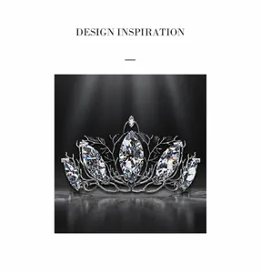 Close-up of silver branch tiara featuring large marquise-cut crystals on a black background