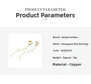 Vue détaillée des boucles d'oreilles hexagramme en cuivre doré avec des zircons