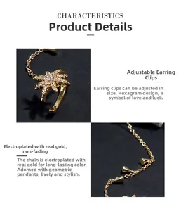 Détail du clip d'oreille ajustable étoile avec placage en or et oxydes de zirconium