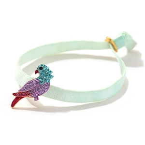 Minzgrüner Haargummi-Armband mit einem farbenfrohen Vogel-Anhänger aus Strass