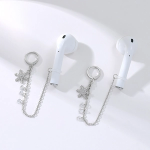 Boucles d'oreilles Chaîne Anti-perte pour Écouteurs sans fil Cuivre Zirconium Künstliche Perle Gland Avec Tige en Argent 925 Femme