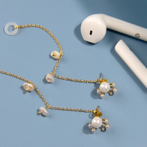 Boucles d'oreilles anti-perte pour écouteurs sans fil avec perles et chaîne dorée