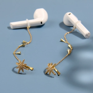 Chaîne de boucles d'oreilles hexagramme dorée anti-perte avec étoile et anneau en silicone