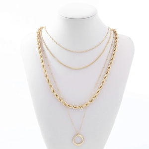 Chic multi-layered gold necklace set with chunky twist chains and round pendant for women