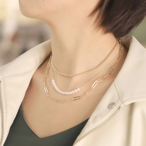 Collana a Strati in Rame Con Imitazione Perla Catena a Graffetta Pendente Geometrico Multistrato Gioielli Stile Urbano per Donna Collane Moda
