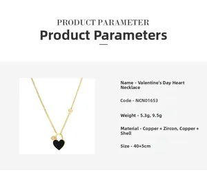 Detail view of heart pendant necklace specifications including dimensions and copper materials