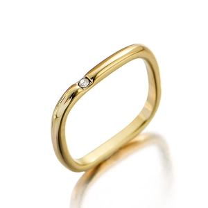 Polished gold square copper ring with a single clear zircon stone on a white background