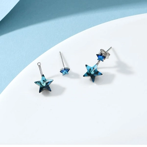 Elegant S925 silver star earrings featuring sparkling blue Austrian crystals in a stud set