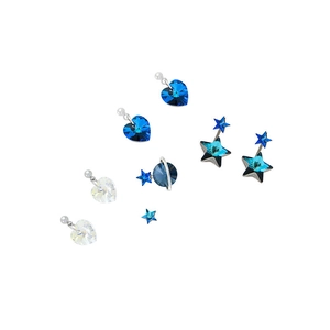 Starry blue Austrian crystal earring set with star and planet pendants in silver finish