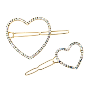 Elegantes Set aus zwei goldenen herzförmigen Haarklammern mit bunten Strasssteinen