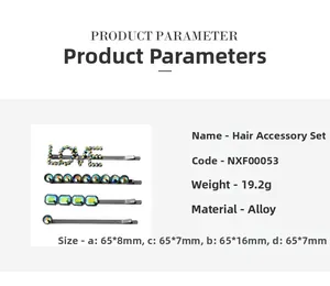 Détail de l'ensemble de barrettes en alliage avec strass arc-en-ciel et mot LOVE