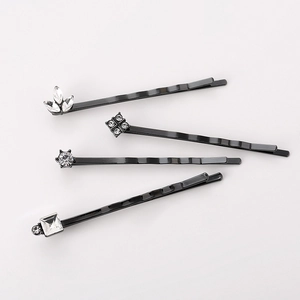 Lot de 4 barrettes à cheveux noires en métal avec strass en forme de feuilles et cristaux