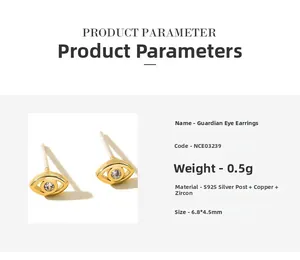Macro shot of gold Eye of Protection studs made of S925 silver and cubic zirconia
