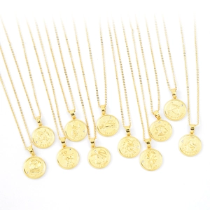 12-Teiliges vergoldetes Tierkreiszeichen-Halsketten-Set mit Relief und Zirkonia-Stein