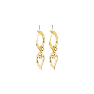 Elegant gold hoop earrings with teardrop pendants and sparkling crystal accents