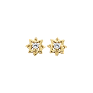 Elegant gold octagonal star stud earrings with central zircon stone and S925 silver needles