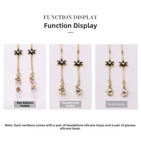 Three-in-one golden fishtail chain used as eyewear, mask, and AirPods holder strap