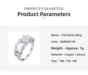 Detailed parameter chart for silver full zircon ring made of copper and zircon stone