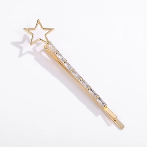 Minimalistische goldene Haarspange mit hohlem Stern und funkelnden rechteckigen Zirkonia